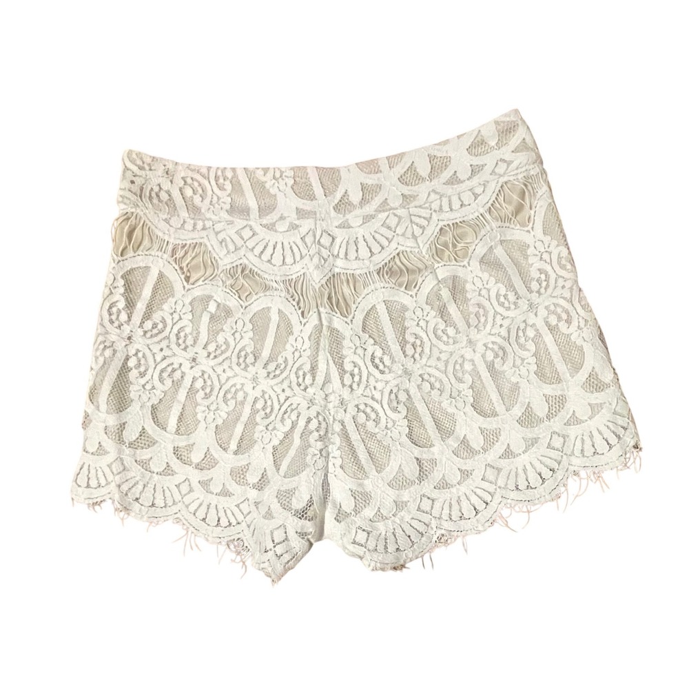 Sweet Journey Ivory Crochet Lace Scalloped Hem High Waisted Shorts Small Boho